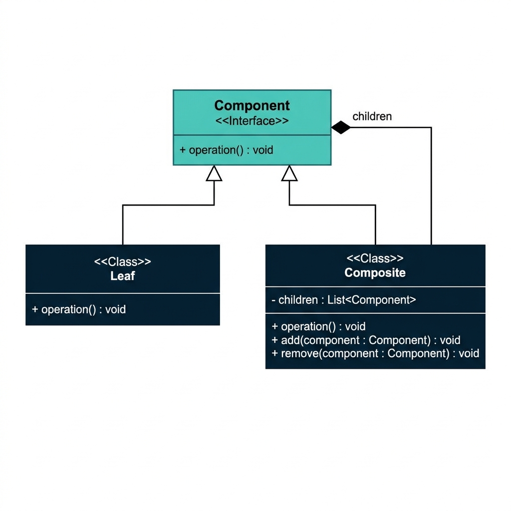 Composite Pattern UML: Component, Leaf, Composite